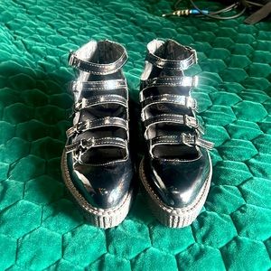 T.U.K. black glitter holo pointed Mary Jane creeper shoes